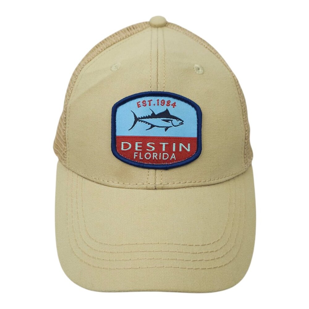 Destin Florida Trucker Hat Mesh Snapback Beach Coastal Fishing Souvenir Khaki
